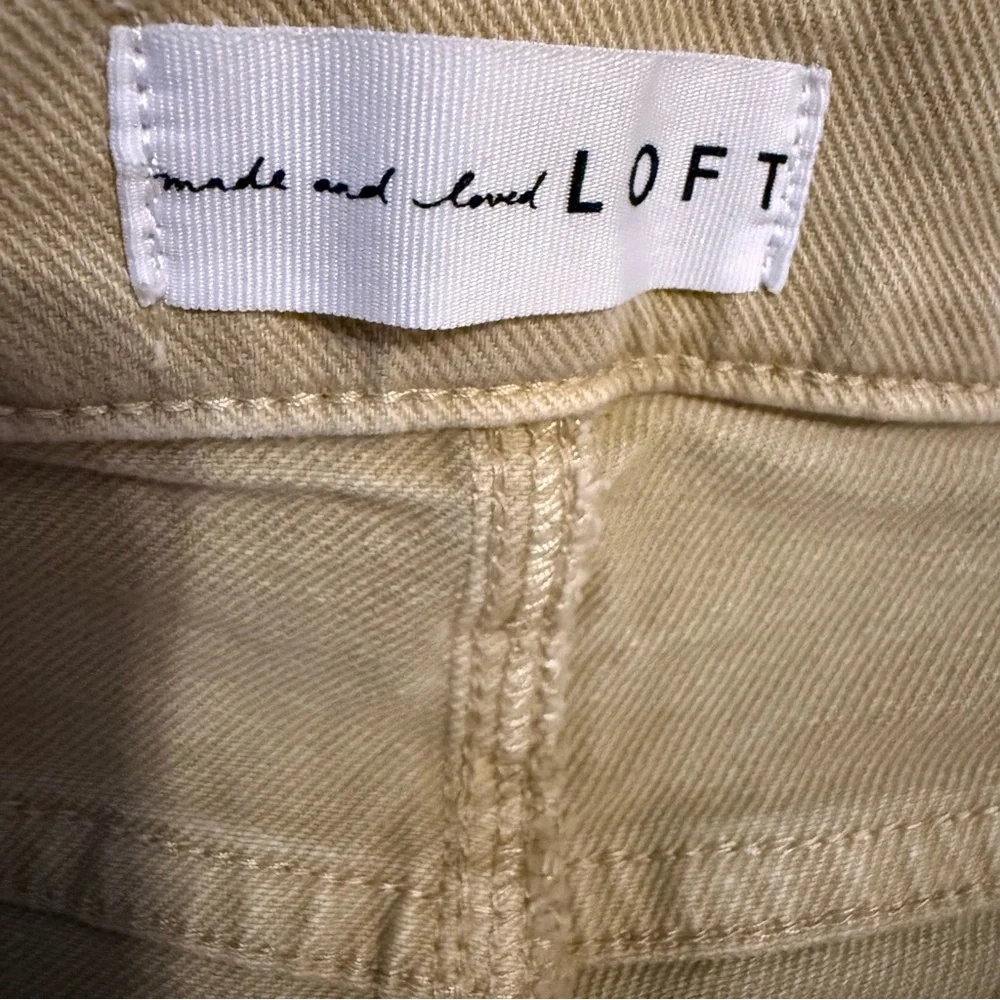 LOFT Tan mid rise , flare, frayed hem jeans 2 - Picture 3 of 10